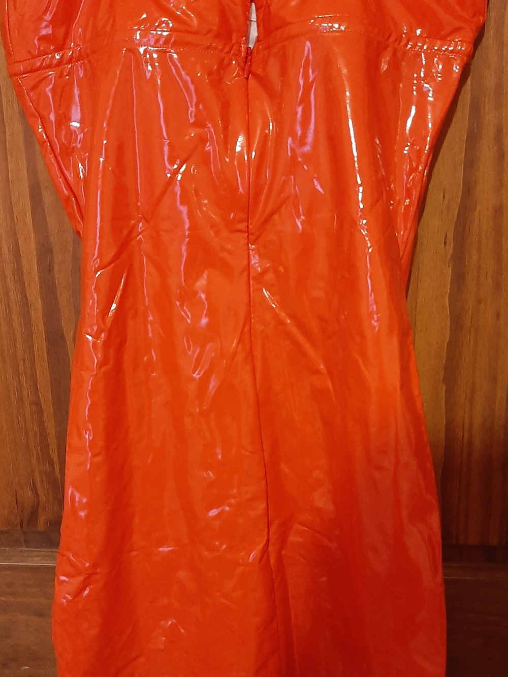 Strapless Vinyl Red Patent Mini Dress with Front Leg Slit NEW - Picture 4 of 6